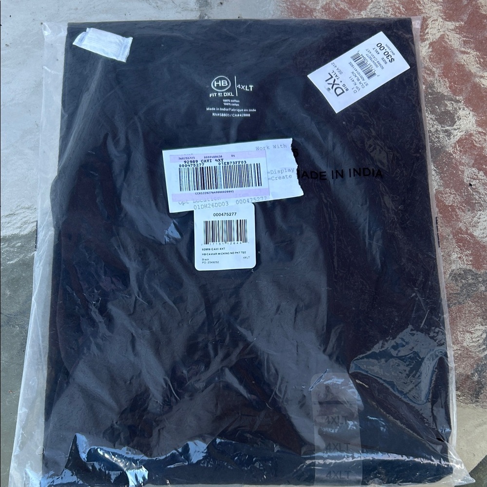 Men's Black Cotton T-Shirt (4XLT)